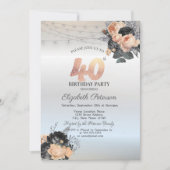 Oranje Rozen String Lights Zilver 40e Verjaardag Kaart (Voorkant)