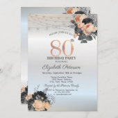 Oranje Rozen String Lights Zilver 80ste Verjaardag Kaart (Voorkant / Achterkant)