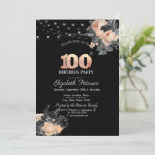 Oranje Rozen String Lights Zwart 100e Verjaardag Kaart (Staand voorkant)