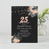 Oranje Rozen String Lights Zwart 25e Verjaardag Kaart (Staand voorkant)