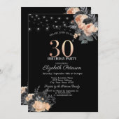 Oranje Rozen String Lights Zwart 30e Verjaardag Kaart (Voorkant / Achterkant)