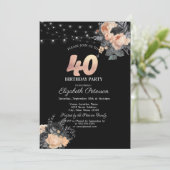 Oranje Rozen String Lights Zwart 40e Verjaardag Kaart (Staand voorkant)