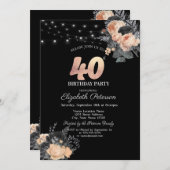 Oranje Rozen String Lights Zwart 40e Verjaardag Kaart (Voorkant / Achterkant)