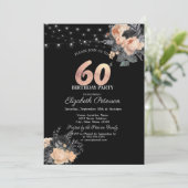 Oranje Rozen String Lights Zwart 60e Verjaardag Kaart (Staand voorkant)