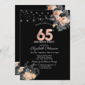Oranje Rozen String Lights Zwart 65th Verjaardag Kaart (Voorkant / Achterkant)
