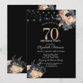 Oranje Rozen String Lights Zwart 70e Verjaardag Kaart (Voorkant / Achterkant)