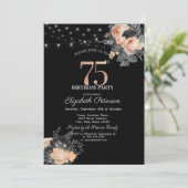 Oranje Rozen String Lights Zwart 75e Verjaardag Kaart (Staand voorkant)