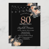 Oranje Rozen String Lights Zwart 80ste Verjaardag Kaart (Voorkant / Achterkant)