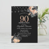 Oranje Rozen String Lights Zwart 90ste Verjaardag Kaart (Staand voorkant)