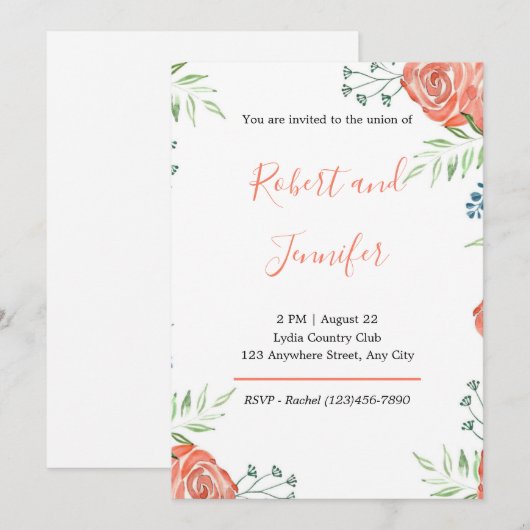 Oranje Rozen - Uitnodiging tot bruiloft (Voorkant / Achterkant)