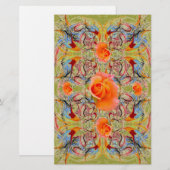 Oranje Rozen Victoriaans Schrapboekpapier Briefpapier (Voorkant / Achterkant)