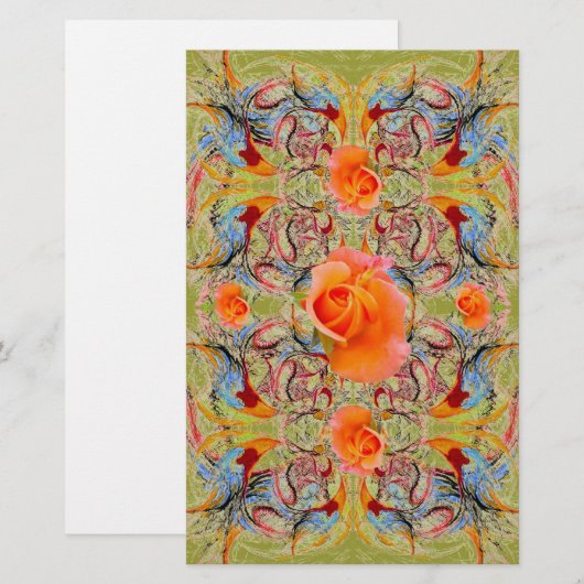 Oranje Rozen Victoriaans Schrapboekpapier Briefpapier (Voorkant / Achterkant)