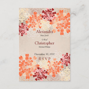 Oranje RSVP RRood- en Cream Flowers Retro Wedding  Kaartje