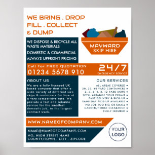 Oranje Rubbish Skip Design, Skip/Dumpster Company Poster