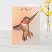 Oranje Rufous kolibrie poseren om hallo te zeggen  Kaart (Gele Bloem)