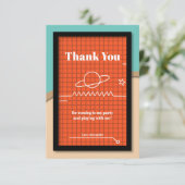 Oranje ruimteschip Birthday Hartelijk dank Bedankkaart (Staand voorkant)