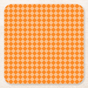 Oranje Ruitpatroon met Schaken Kartonnen Onderzetters
