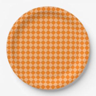 Oranje Ruitpatroon met Schaken Papieren Bordje