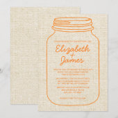 Oranje Rustic Burlap Mason Jar Wedding Invitations Kaart (Voorkant / Achterkant)