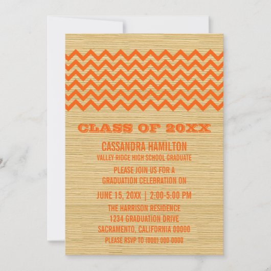 Oranje Rustic Chevron Afstuderen Kaart (Voorkant)