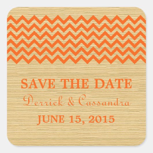 Oranje Rustic Chevron Save the Date Stickers (Voorkant)