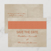 Oranje Rustic Damask sparen het Briefkaart van de (Voorkant / Achterkant)