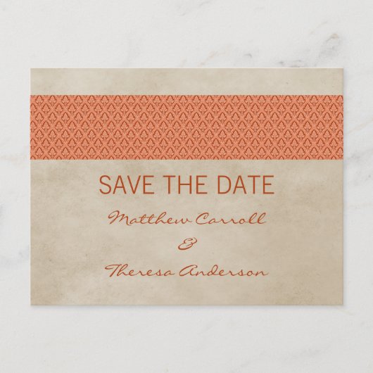 Oranje Rustic Damask sparen het Briefkaart van de (Voorkant)