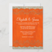 Oranje Rustic Lace Wedding Invitations Kaart (Voorkant)