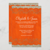 Oranje Rustic Lace Wedding Invitations Kaart (Voorkant / Achterkant)