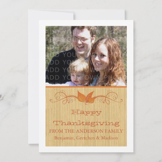 Oranje Rustic Leaves Thanksgiving Foto Flat Kaart (Voorkant)