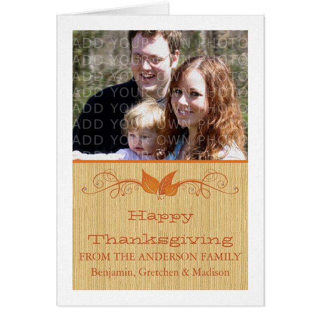 Oranje Rustic Leaves Thanksgiving-fotokaart (Voorkant)