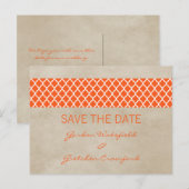 Oranje Rustic Quatrefoil Sparen het Briefkaart van (Voorkant / Achterkant)