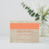Oranje Rustic Quatrefoil Sparen het Briefkaart van (Staand voorkant)