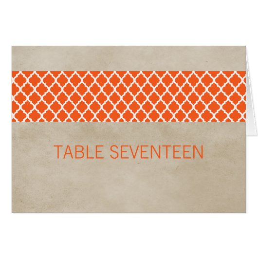 Oranje Rustic Quatrefoil Tabel Nummer Kaart (Voorkant Horizontaal)