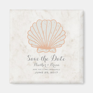 Oranje Rustic Seashell sparen de Datum Magneet