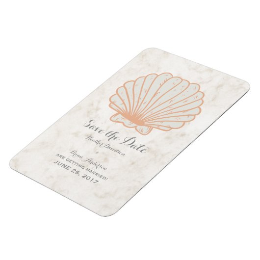 Oranje Rustic Seashell sparen de Datum Magneet (Linkerzijde)