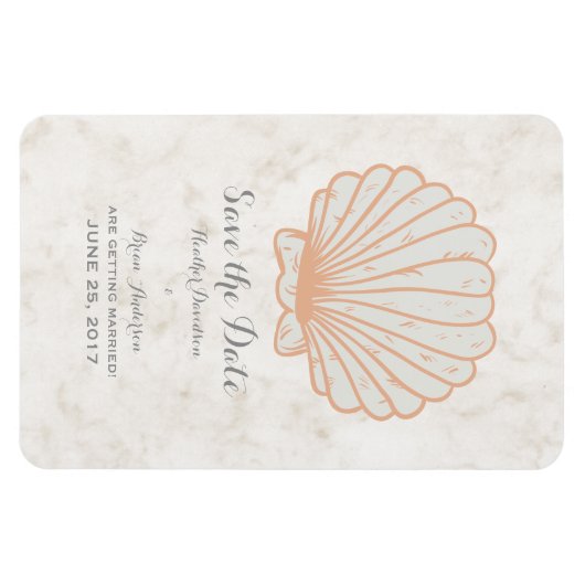 Oranje Rustic Seashell sparen de Datum Magneet (Horizontaal)