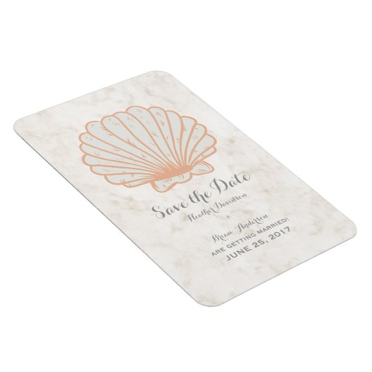 Oranje Rustic Seashell sparen de Datum Magneet (Rechterzijde)