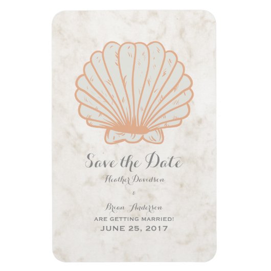 Oranje Rustic Seashell sparen de Datum Magneet (Verticaal)