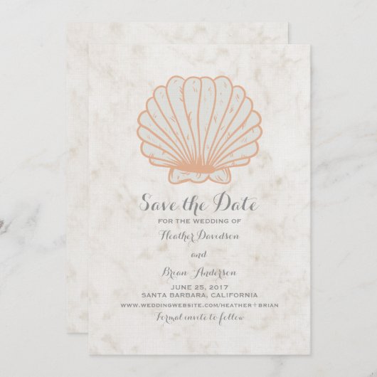 Oranje Rustic Seashell sparen de Datum uitnodigen Save The Date (Voorkant / Achterkant)