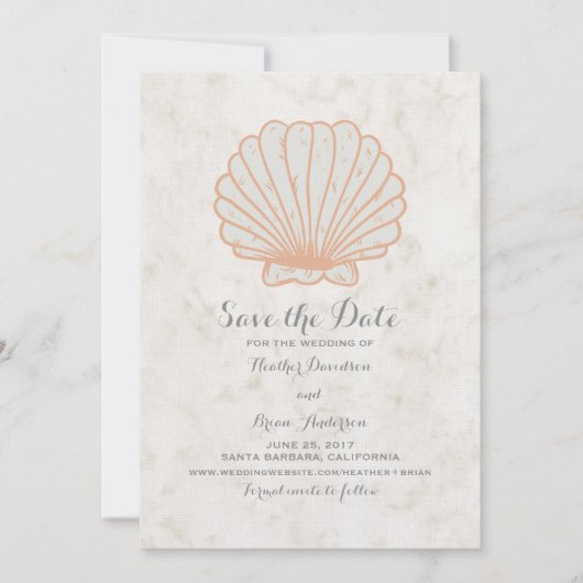 Oranje Rustic Seashell sparen de Datum uitnodigen Save The Date (Voorkant)