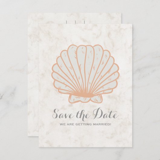 Oranje Rustic Seashell sparen het Briefkaart van d (Voorkant / Achterkant)