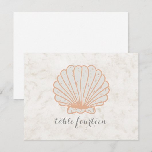 Oranje Rustic Seashell Table Number Briefkaart (Voorkant / Achterkant)