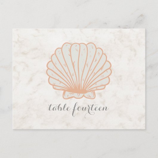 Oranje Rustic Seashell Table Number Briefkaart (Voorkant)