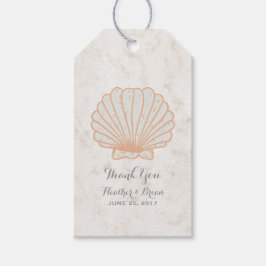 Oranje Rustic Seashell Wedding Cadeaulabel