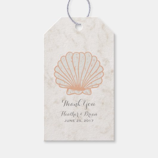Oranje Rustic Seashell Wedding Cadeaulabel (Voorkant)