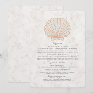 Oranje Rustic Seashell Wedding Information Kaart