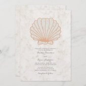 Oranje Rustic Seashell Wedding Invite Kaart (Voorkant / Achterkant)