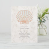 Oranje Rustic Seashell Wedding Invite Kaart (Staand voorkant)