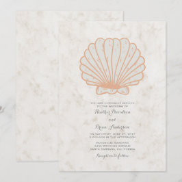 Oranje Rustic Seashell Wedding Invite Kaart